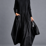 Odette | Maxi Μαύρο Oversized Φόρεμα με Ψηλό Γιακά