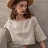 Boxy λινέν crop top
