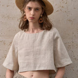 Boxy λινέν crop top