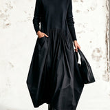 Odette | Maxi Μαύρο Oversized Φόρεμα με Ψηλό Γιακά