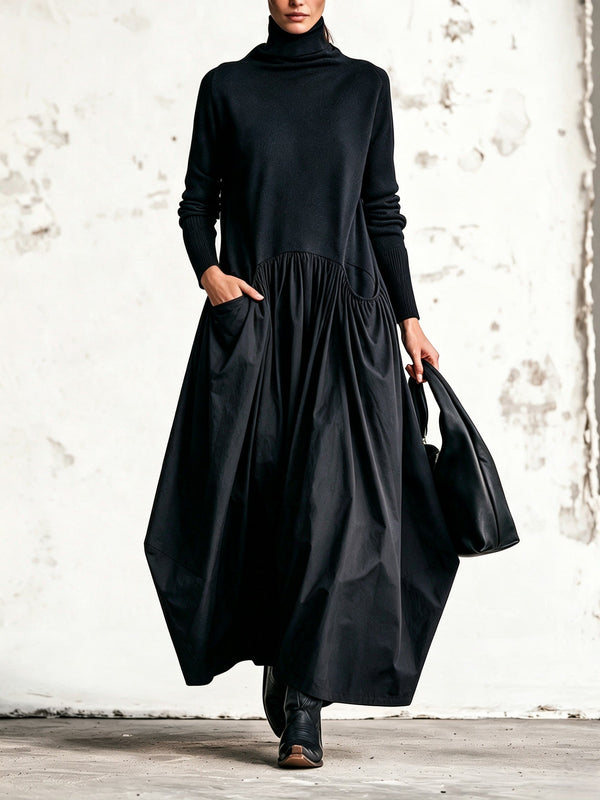 Odette | Maxi Μαύρο Oversized Φόρεμα με Ψηλό Γιακά