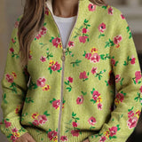 Constance | Floral rose και lime cardigan με φερμουάρ