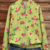 Constance | Floral rose και lime cardigan με φερμουάρ