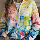 Augusta™ | Κάρντιγκ με φερμουάρ ombre floral ακουαρέλα