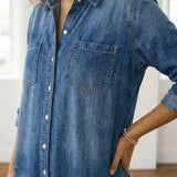 Ντιάνα | Vintage denim overall φτιαγμένο από πλυμένο βαμβακερό ύφασμα με κουμπί