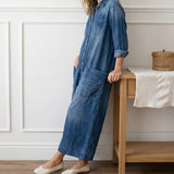 Ντιάνα | Vintage denim overall φτιαγμένο από πλυμένο βαμβακερό ύφασμα με κουμπί