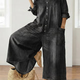 Ντιάνα | Vintage denim overall φτιαγμένο από πλυμένο βαμβακερό ύφασμα με κουμπί