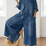 Ντιάνα | Vintage denim overall φτιαγμένο από πλυμένο βαμβακερό ύφασμα με κουμπί
