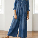Ντιάνα | Vintage denim overall φτιαγμένο από πλυμένο βαμβακερό ύφασμα με κουμπί
