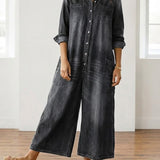 Ντιάνα | Vintage denim overall φτιαγμένο από πλυμένο βαμβακερό ύφασμα με κουμπί