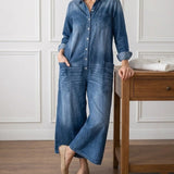 Ντιάνα | Vintage denim overall φτιαγμένο από πλυμένο βαμβακερό ύφασμα με κουμπί